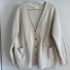 アイボリー リブ編み カーディガン
