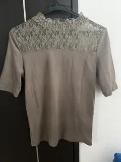 ブラウン レース襟 半袖ブラウス　earth