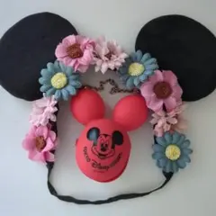 ディズニー　ミッキーマウス(レッド)バルーン型バックチャーム&ミニー　ヘアバンド