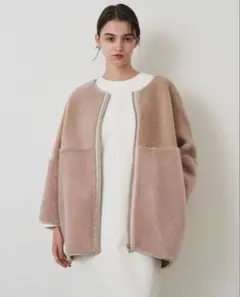 ELENDEEK ベージュ ウールボア　リバーシブルコート