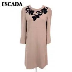 美品 ESCADA 長袖ワンピース 36 ライトブラウン 上部ボタニカルデザインのサムネイル