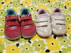 2足set 15.0㎝ 白 赤 花柄 アシックス ニューバランス used