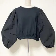 ZARA ザラ ショート丈 バルーンスリーブ カットソー ブラック L