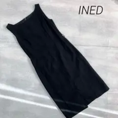 美品❣️イネド INED ノースリーブ ワンピース 黒 ベルト穴付き L 大きめのサムネイル