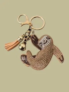 キラキラ ナマケモノ キーホルダー ラインストーン バッグチャーム ゴールド