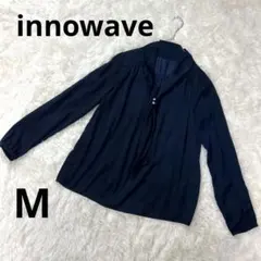 美品innowave レディース　長袖ブラウス　ネクタイデザイン　ネイビー Mのサムネイル