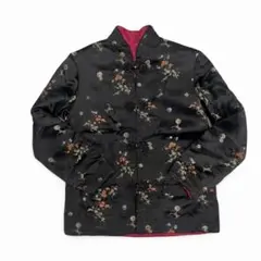 刺繍入りリバーシブルマンダリンジャケットヴィンテージ一点物ブラックレッドSサイズ