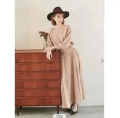 プリーツドッキングドルマンニットワンピース