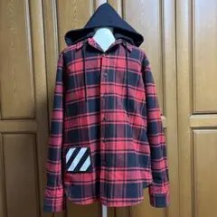 オフホワイトOFF-WHITEフード付き赤黒チェックジャケット