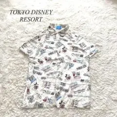 i3【東京ディズニーリゾート】アロハシャツ　半袖　ミッキーマウス　総柄　白　M