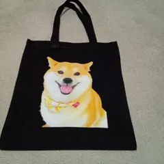 柴犬プリント ブラックトートバッグ