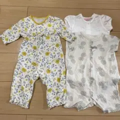 ロンパース 60-70センチ　3点　七分袖、半袖　花柄　フルーツ柄