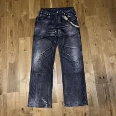 TATA 転写デニムパンツ　ブラック