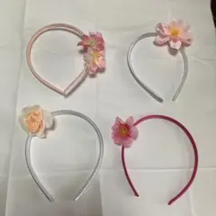 花飾り付きカチューシャ4個セット