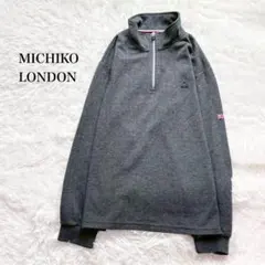 ミチコロンドンオム ハーフジップ長袖カットソー ポロシャツ風 ロゴ刺繍 シンプル
