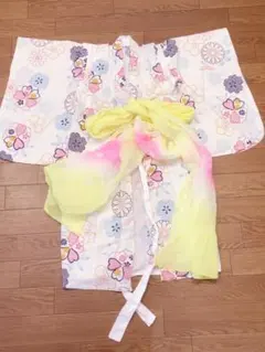 花柄 着物 約80cm 帯セット