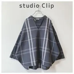 スタジオクリップ でかチェックが可愛い コットンリネン スキッパーブラウス