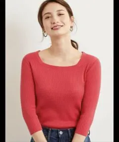 greenlabelrelaxing リブスクエアネックニット　ピンク