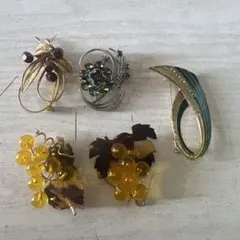 ヴィンテージ風ブローチ5点セット 鼈甲ブローチ、ペンダントトップ