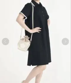 MARY QUANT デイジーボタンバイカラーポロ ワンピース　ブラック　半袖