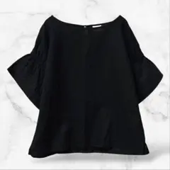 【ギャップ】半袖ブラウス ボートネック 黒(S)きれいめ シンプル 薄手 春夏秋