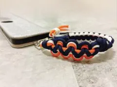 パラコードスマホストラップ ネイビーオレンジ　バッグチャーム　紺