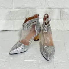 ビジュー パンプス シルバー 22cm 結婚式 パーティーポインテッドトゥ