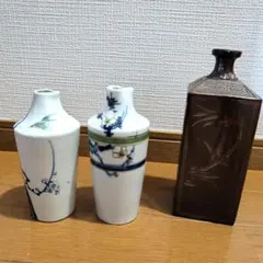 古い陶製徳利　京焼のうぐいす徳利、備前の角徳利　3本まとめて！