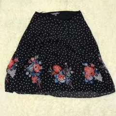 LAURA ASHLEY　ローラアシュレイ　9　ドット　花柄　スカート　ネイビーのサムネイル