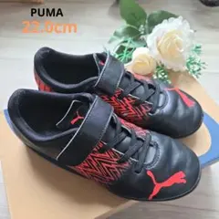 PUMA サッカーシューズ 　室内履き　　22.0cm ブラック/レッド