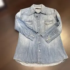 332EDWIN製造 ライトブルーデニムシャツ 長袖 Mサイズ