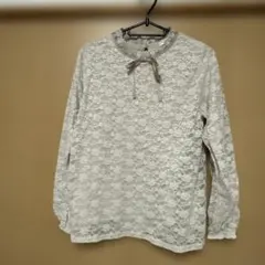 レースブラウス 長袖 リボン付き グレー｜きれいめ・オケージョン