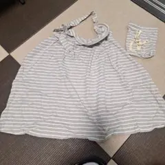 授乳ケープ グレーと白のストライプ 収納ポーチ付き