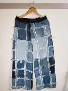 美品】パッチワーク デニム ジーンズ ワイド 濃紺 グランジ Y2K
