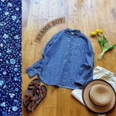BEAMS BOY＊リバティ柄 タナローン ボタンダウンシャツ 長袖 ネイビーのサムネイル