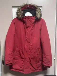 レッド ファー付き ダウンジャケット XLサイズ　フロントダブルジッパー