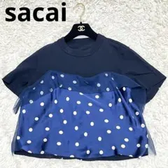 【美品】サカイ　ドットドッキングカットソー　6106 レース　丈短め　トップスのサムネイル
