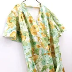 ヴィンテージ カシュクール ワンピース 花柄 水彩画風 ベルト付 レトロ