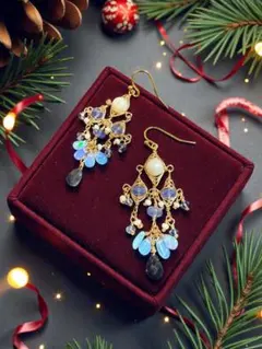 タンザナイト＊ステンドグラス風アートなピアス No.225