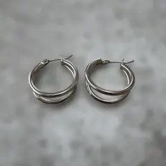 シルバー 二重フープピアス 2cm