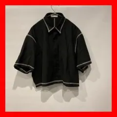 【美品】LAGUA GEM ショート丈 半袖 シャツ 配色ステッチ ブラック Mのサムネイル