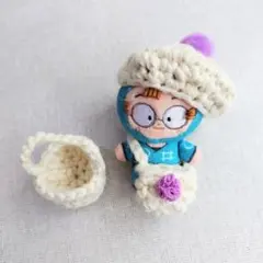 8cm　ほわぬい　忍たま　ぬい服　ベレー帽　バッグ　３点セット　オフホワイト