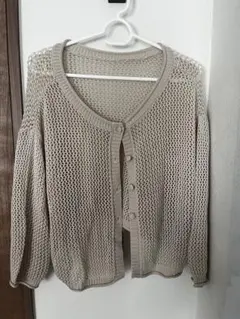 ベージュ メッシュ編み カーディガン