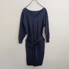 ロイヤル パーティー ネイビー Vネック ニットワンピース フリーサイズ