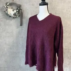 【ジーユー】ワインレッド　M Vネック ニットセーター アルパカ混Aラインフレア