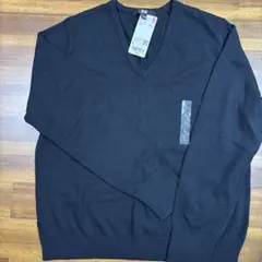 【新品タグ付】UNIQLO コットンVネックセーター L Black