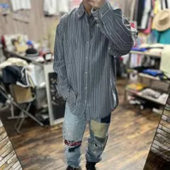 極美品】児島ジーンズ 13oz ヒッコリー デニム コンボシャツ XL 日本製