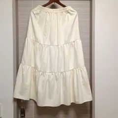 アイボリー フレアロングスカート Lサイズ　無地　美品　生地厚め