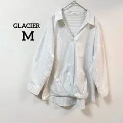 【グラシア 】シャツ　ブラウス　スキッパー　 白 青 ストライプ M 長袖 通勤のサムネイル