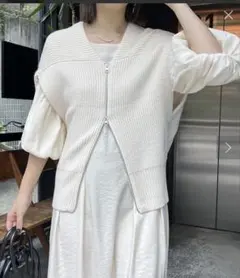 5170カプリシューレマージュ【美品】フルジップニットセーターベスト　ミドル丈